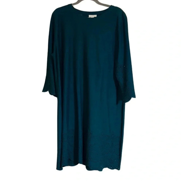 J. Jill Pacific Teal Eyelet Trimmed Cotton Dress Size Large - Picture 3 of 10